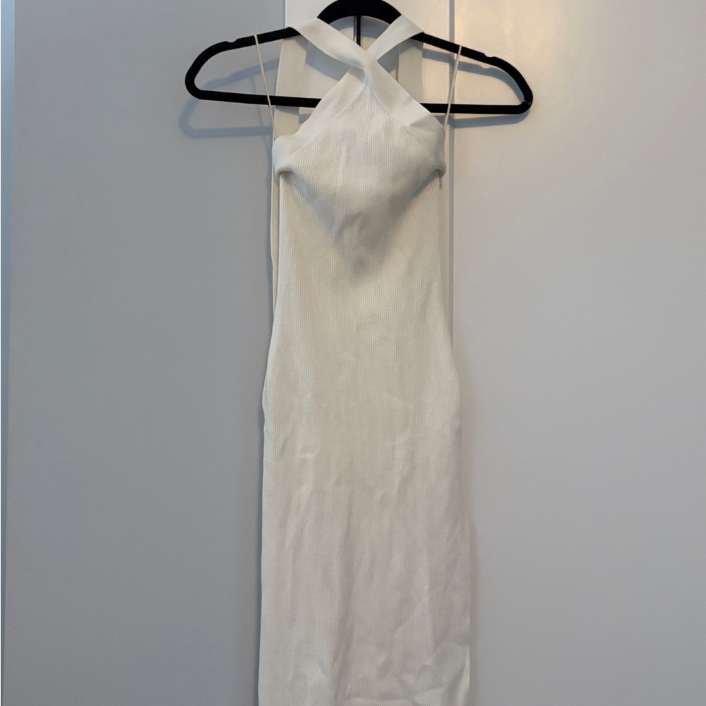 Wilfred White Backless Cross-Neck Bodycon Dress